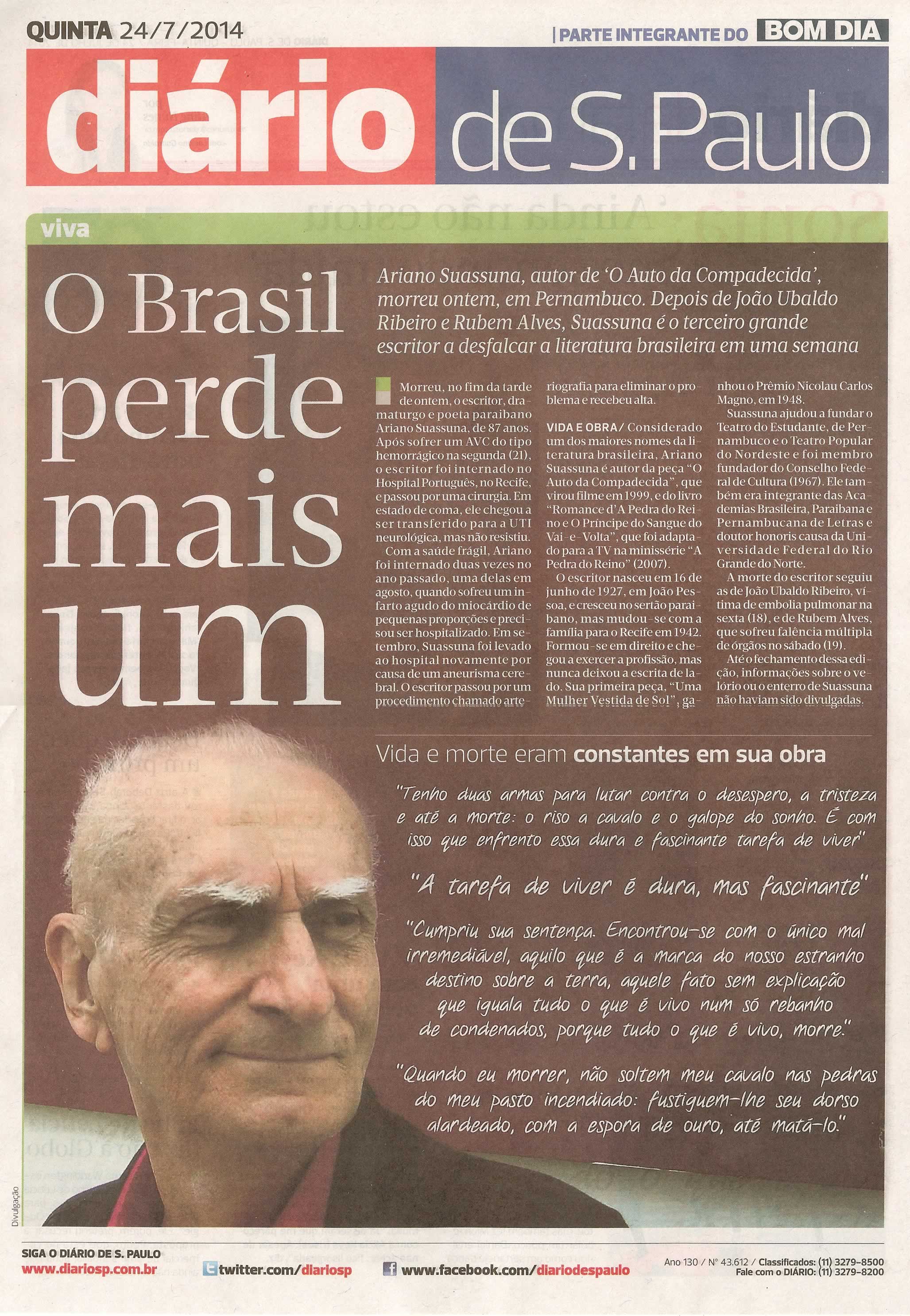 Bom Dia Jundiaí - 24/07/14 - pg 1 - O Brasil perde mais um -
