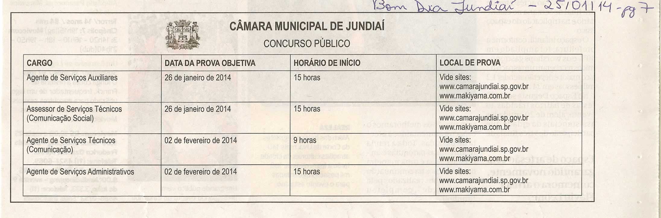 Bom Dia Jundiaí - 25/01/14 - pg 7 - Concurso Público Câmara Municipal de Jundiaí