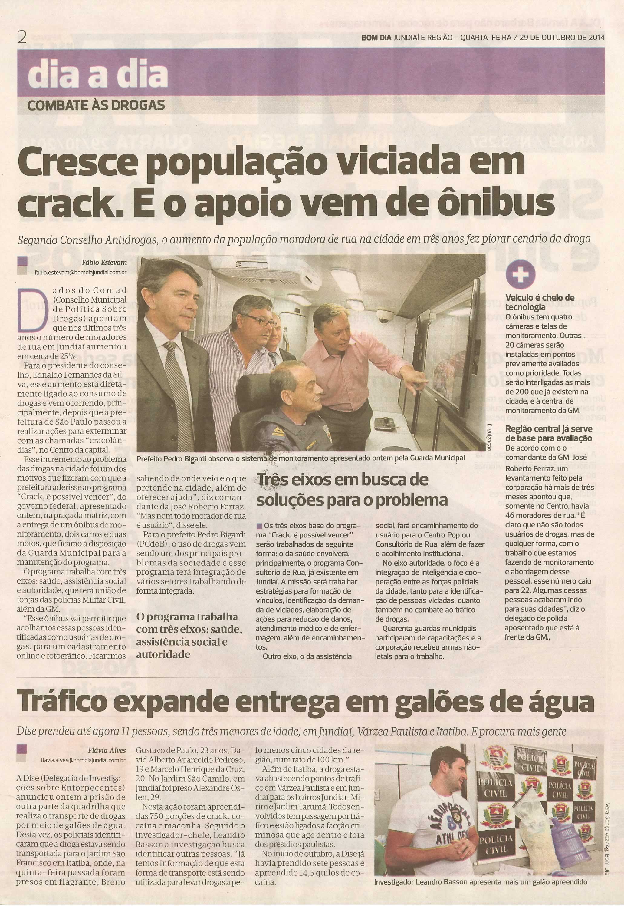 Bom Dia Jundiaí - 29/10/14 - pg 2 - Cresce população viciada em crack. E o apoio vem de ônibus -