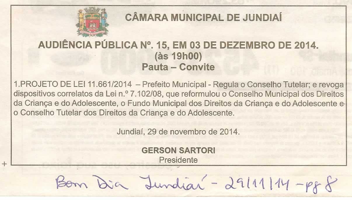 Bom Dia Jundiaí - 29/11/14 - pg 8 - Audiência Pública - Câmara Municipal de Jundiaí