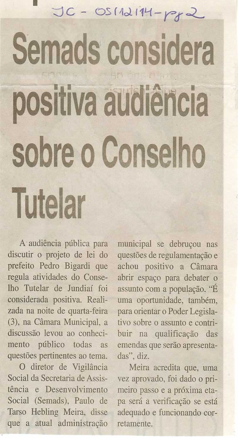 JC - 05/12/14 - pg 2 - Semads considera positiva audiência sobre o Conselho Tutelar -