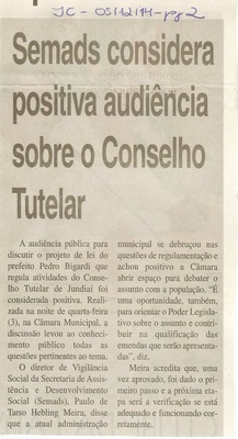 JC - 05/12/14 - pg 2 - Semads considera positiva audiência sobre o Conselho Tutelar -