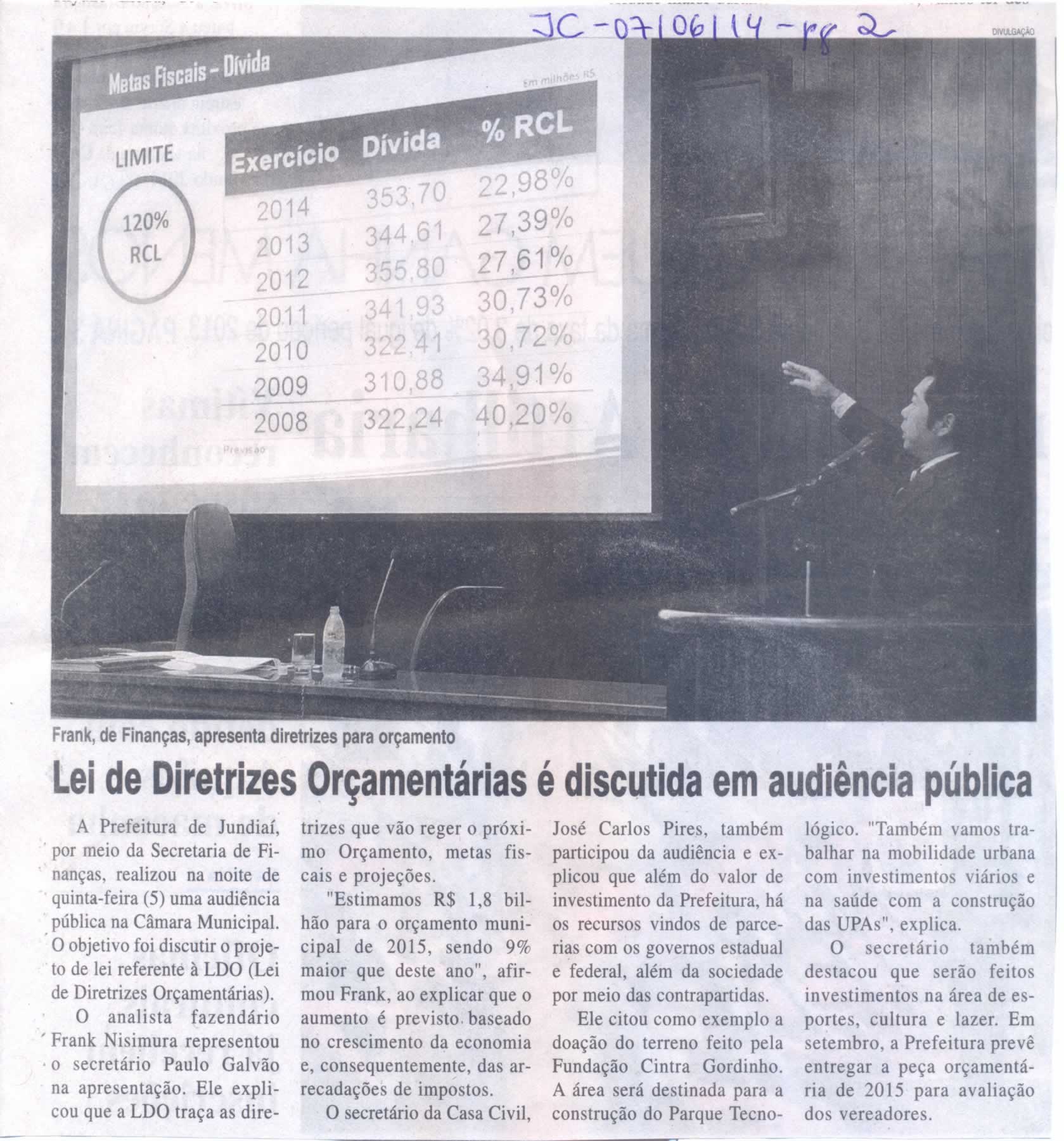 JC - 07/06/14 - pg 2 - Lei de Diretrizes Orçamentárias é discutida em audiência pública -