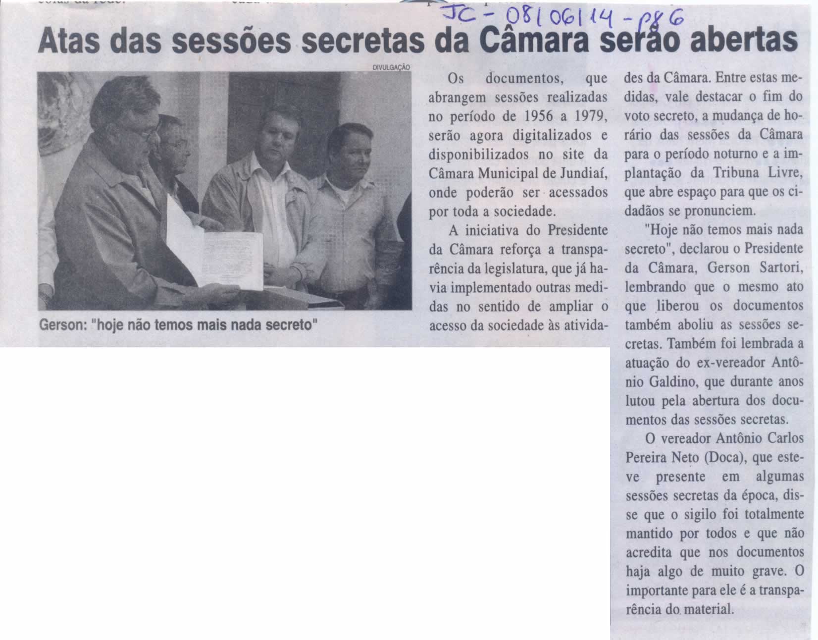 JC - 08/06/14 - pg 6 - Atas das sessões secretas da Câmara serão abertas -