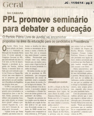 JC - 11/04/14 - pg 2 - PPL promove seminário para debater a educação - 