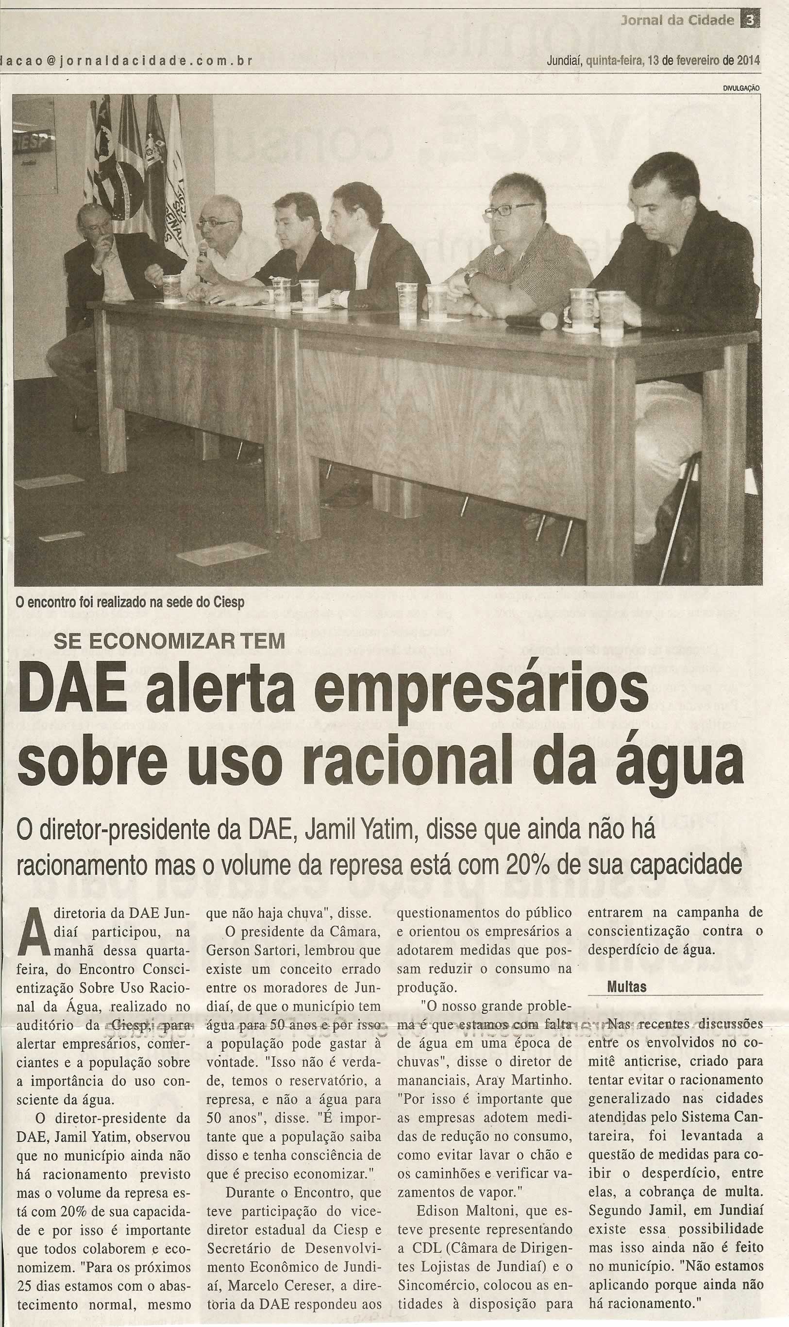 JC - 13/02/14 - pg 3 - Geral - DAE alerta empresários sobre uso racional da água -
