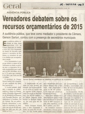 JC - 14/11/14 - pg 2 - Vereadores debatem sobre os recursos orçamentários de 2015 -