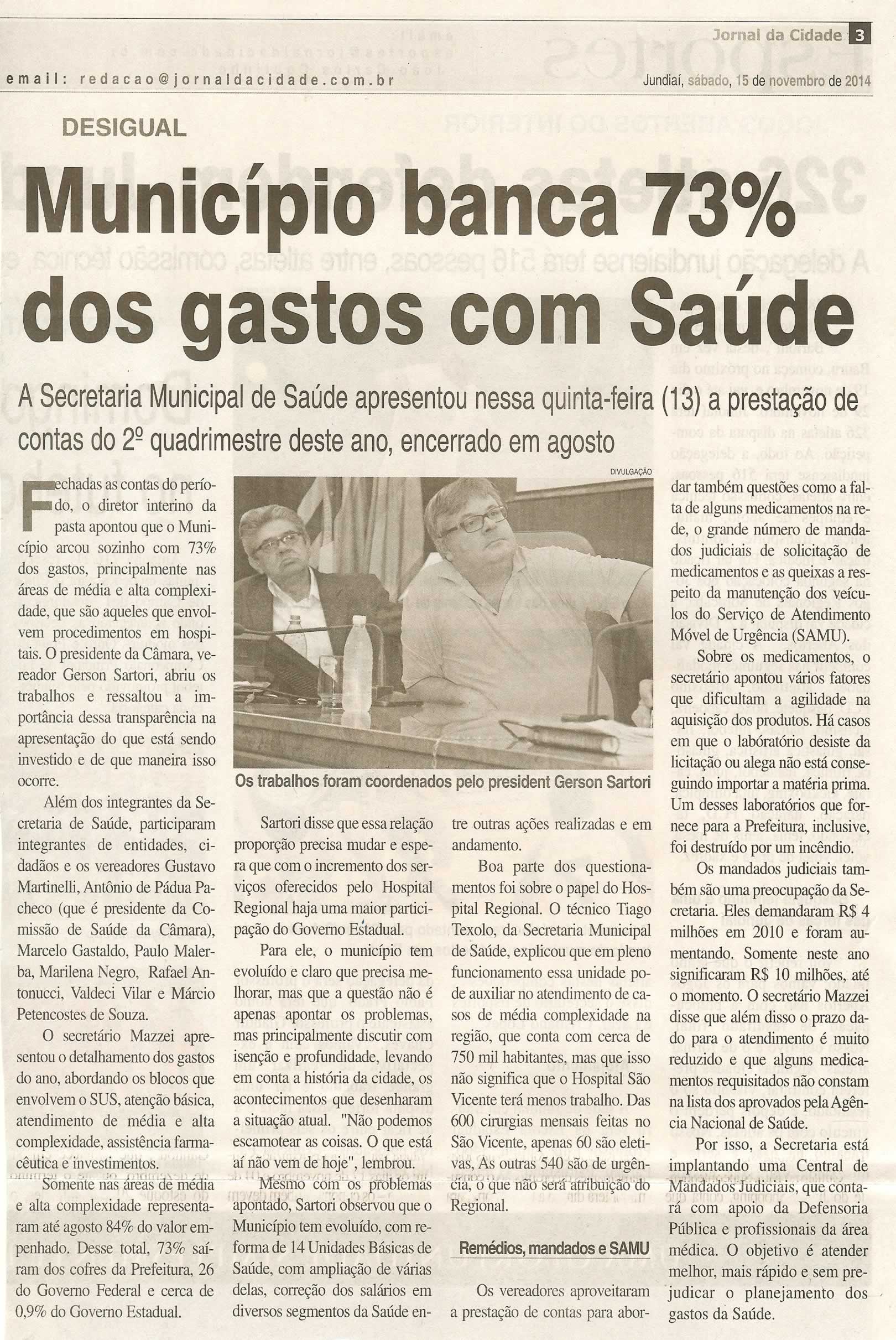 JC - 15/11/14 - pg 3 - Município banca 63% dos gastos com saúde -