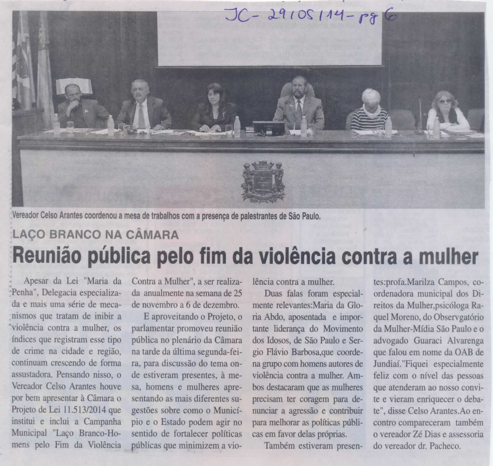 JC – 29/05/2014 – pg 6 – Reunião pública pelo fim da violência contra a mulher.