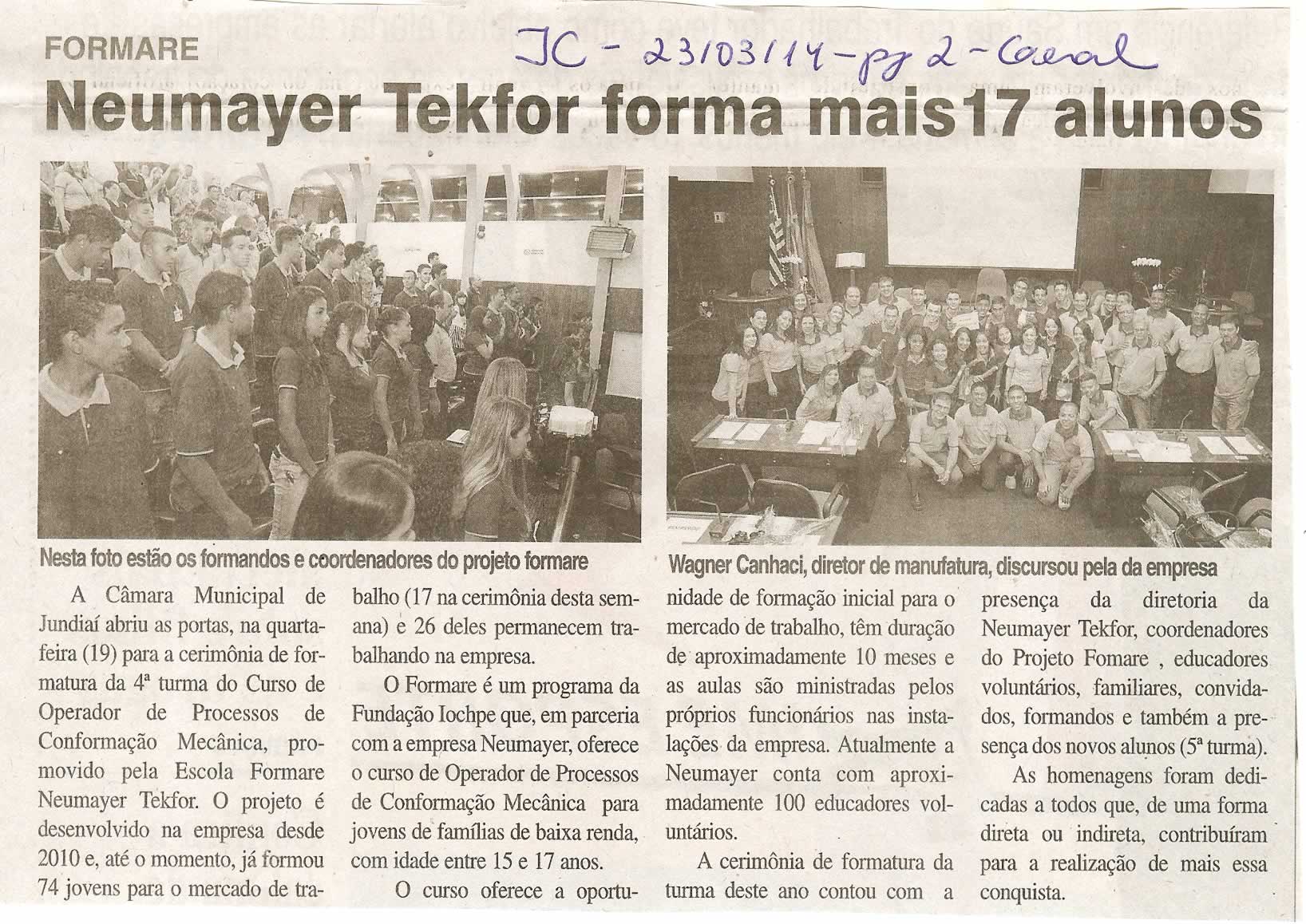 JC - 23/03/14 - pg 2 - Neumayer Tekfor forma mais 17 alunos - 