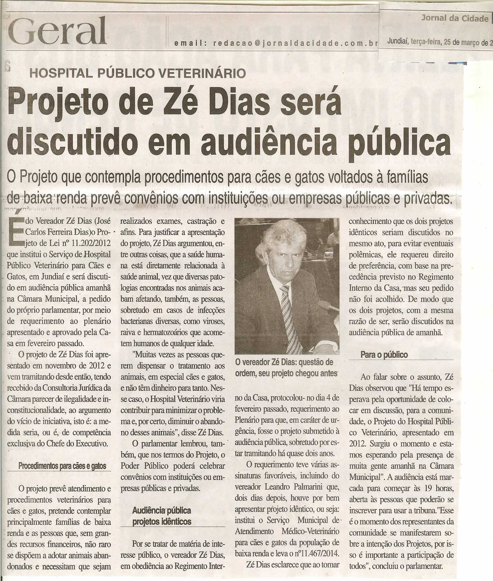 JC - 25/03/14 - pg 2 - Projeto de Zé Dias será discutido em audiência pública - 