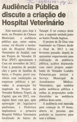 JC - 26/03/14 - pg 2 - Audiência Pública discute a criação de Hospital Veterinário -