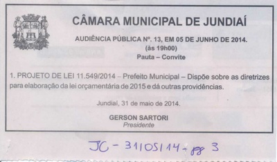 JC - 31/05/14 - pg 3  - Audiência Pública nº 13 da Câmara Municipal de Jundiaí 