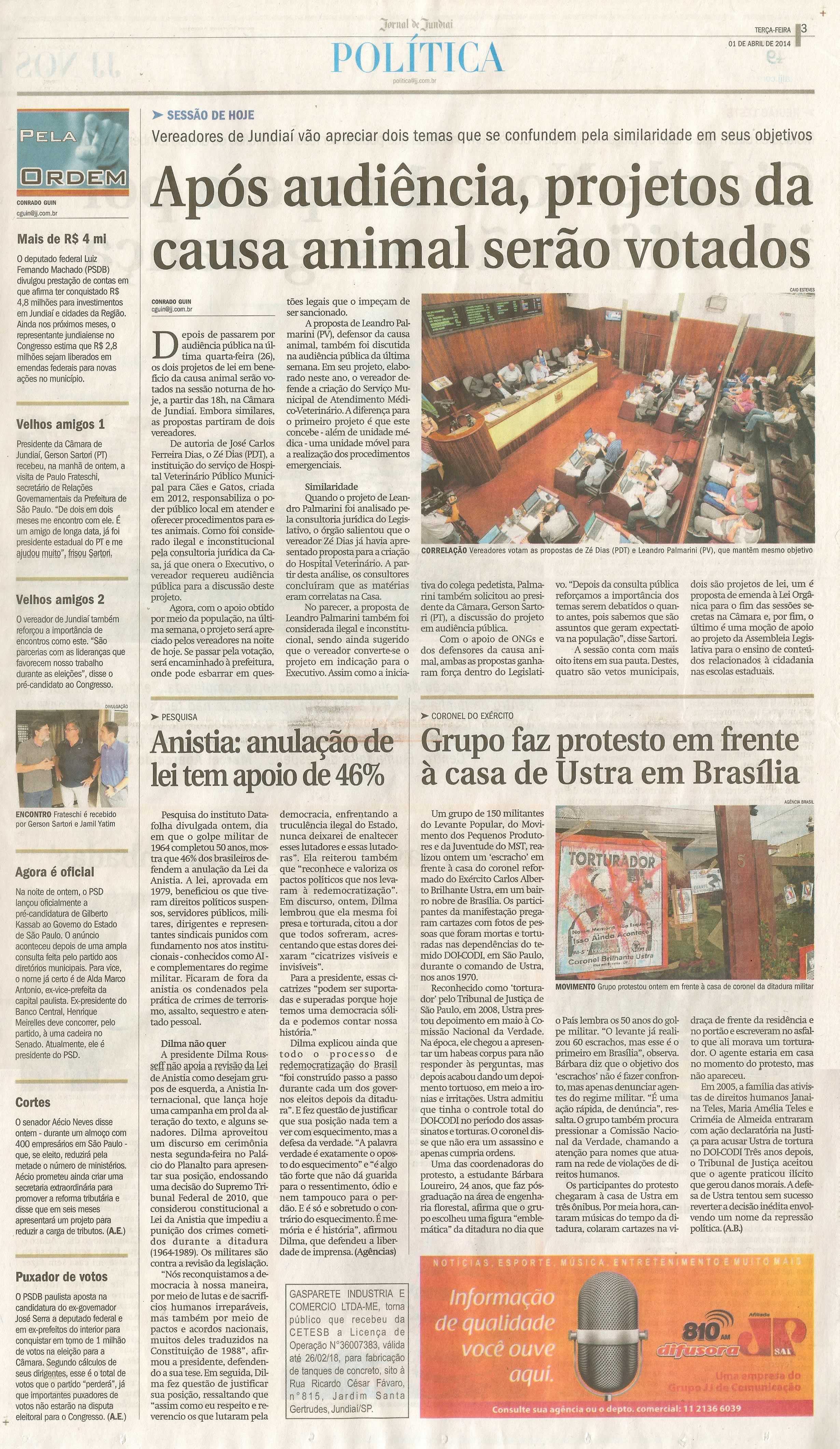 JJ - 01/04/14 - pg 3 - Política - Após audiência, projetos da causa animal serão votados - 