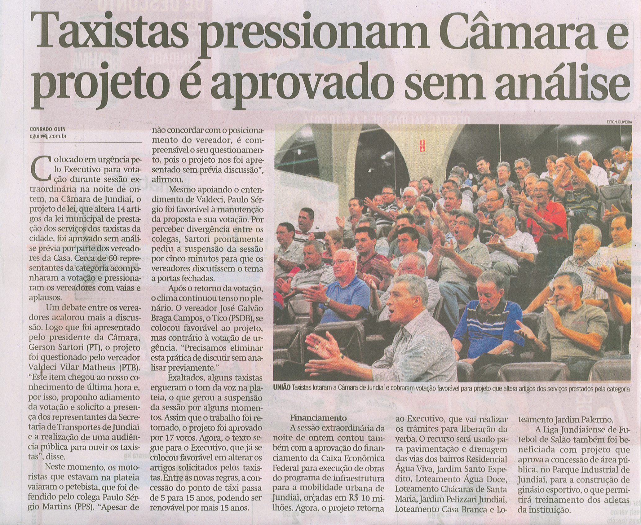 JJ - 01/10/14 - pág. 03 - Política - Taxistas pressionam Câmara e projeto é aprovado sem análise.