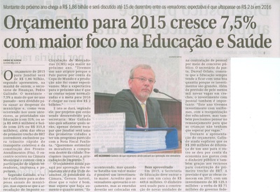 JJ - 01/10/14 - pág. 07 - Cidades - Orçamento para 2015 cresce 7,5% com maior foco na Educação e Saúde.