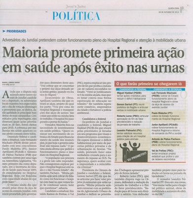 JJ - 02/10/14 - pág. 03 - Política - Maioria promete primeira ação em saúde após êxito nas urnas.