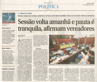 JJ - 03/02/14 - pg 3 - Política - Sessão volta amanhã e pauta é tranquila, afirmam vereadores -