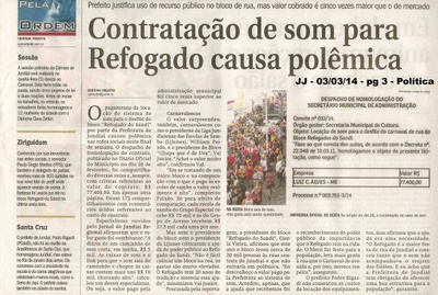 JJ - 03/03/14 - pg 3 - Política - Contratação de som para refogado causa polêmica -