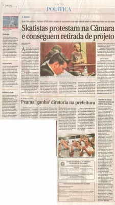 JJ - 03/12/14 - pg 3 - Política - Skatistas protestam na Câmara e conseguem retirada do projeto - Peama ganha diretoria na prefeitura - 