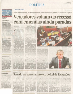 JJ - 05/08/14 - pg 3 - Política - Vereadores voltam do recesso com emendas ainda paradas -