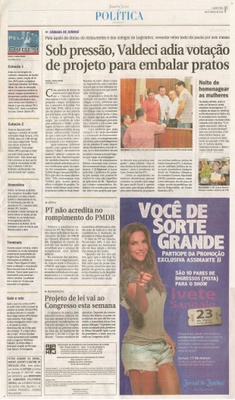 JJ - 06/03/14 - pg 3 - Política - Sob pressão, Valdeci adia votação de projeto para embalar pratos -