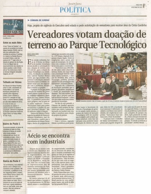 JJ - 06/05/14 - pg 3 - Política - Vereadores votam doação de terreno ao parque tecnológico -