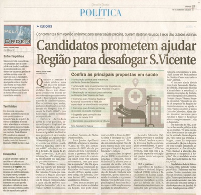 JJ - 06/09/14 - pág. 03 - Política - Pela Ordem - Candidatos prometem ajudar região para desafogar São Vicente.