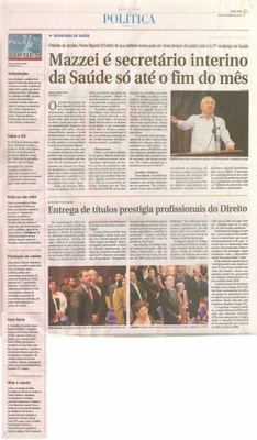 JJ - 06/11/14 - pg 3 - Política - Mazzei é secretário interino da saúde só até o fim do mês - Entrega de títulos prestigia profissionais do Direito -