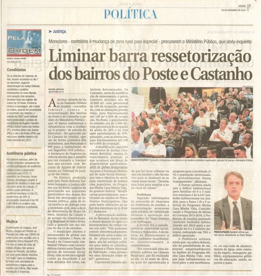 JJ - 08/11/14 - pg 3 - Política - Liminar barra ressetorização dos bairros do Poste e Castanho - 