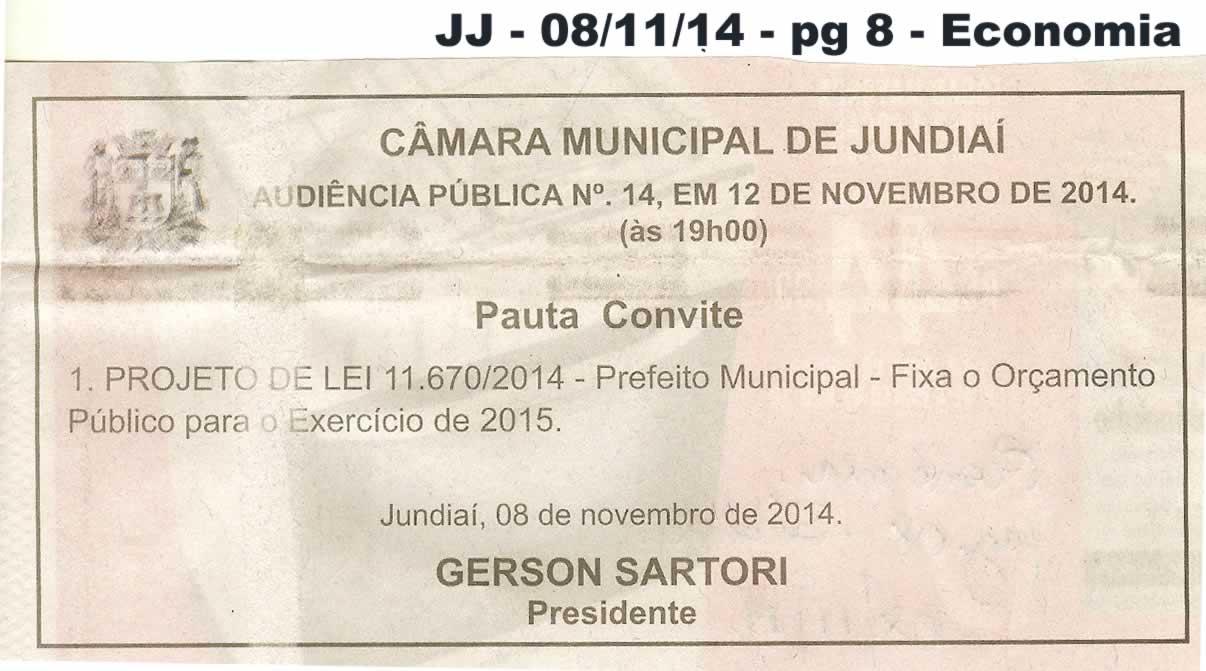 JJ - 08/11/14 - pg 8 - Economia - Audiência Pública nº 14 - Câmara Municipal de Jundiaí -