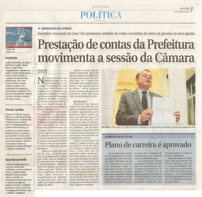 JJ - 09/04/14 - pg 3 - Política - Prestação de contas da Prefeitura movimenta a sessão da Câmara -  Plano de carreira é aprovado - 