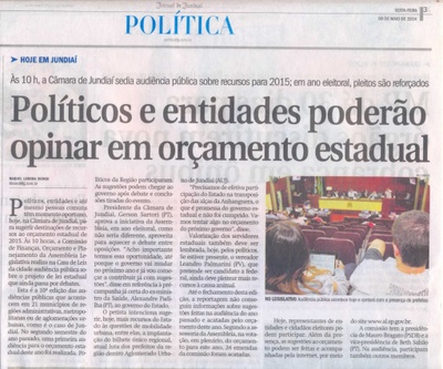 JJ - 09/05/14 - pg 3 - Política - Políticos e entidades poderão opinar em orçamento estadual -