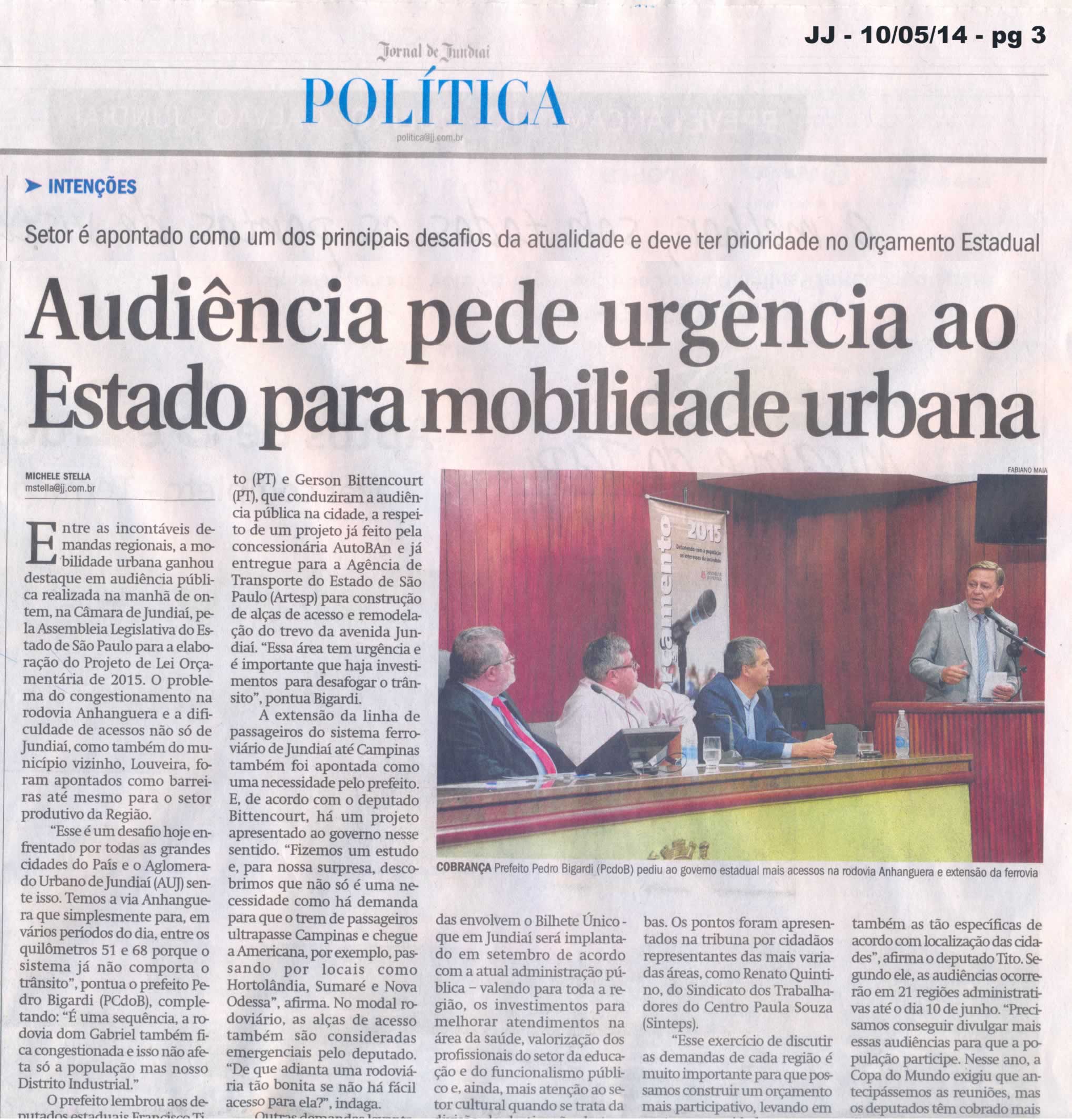 JJ - 10/05/14 - pg 3 - Política - Audiência pede urgência ao Estado para mobilidade urbana -