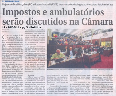 JJ - 10/06/14 - pg 3 - Política - Impostos e ambulatórios serão discutidos na Câmara - 