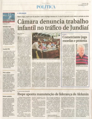 JJ - 10/09/14 - pág. 03 - Política - Pela Ordem - Câmara denuncia trabalho infantil no tráfico em Jundiaí - Comerciante joga moedas e protesta.