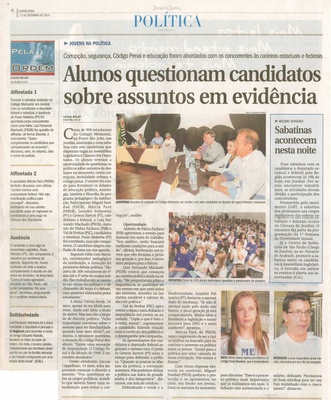 JJ - 11/09/14 - pág. 04 - Política - Pela Ordem - Alunos questionam candidatos sobre assuntos em evidência.
