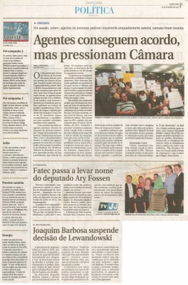 JJ - 12/02/14 - pg 3 - Política - Agentes conseguem acordo, mas pressionam Câmara -  Fatec passa a alevar nome do deputado Ary Fossen -