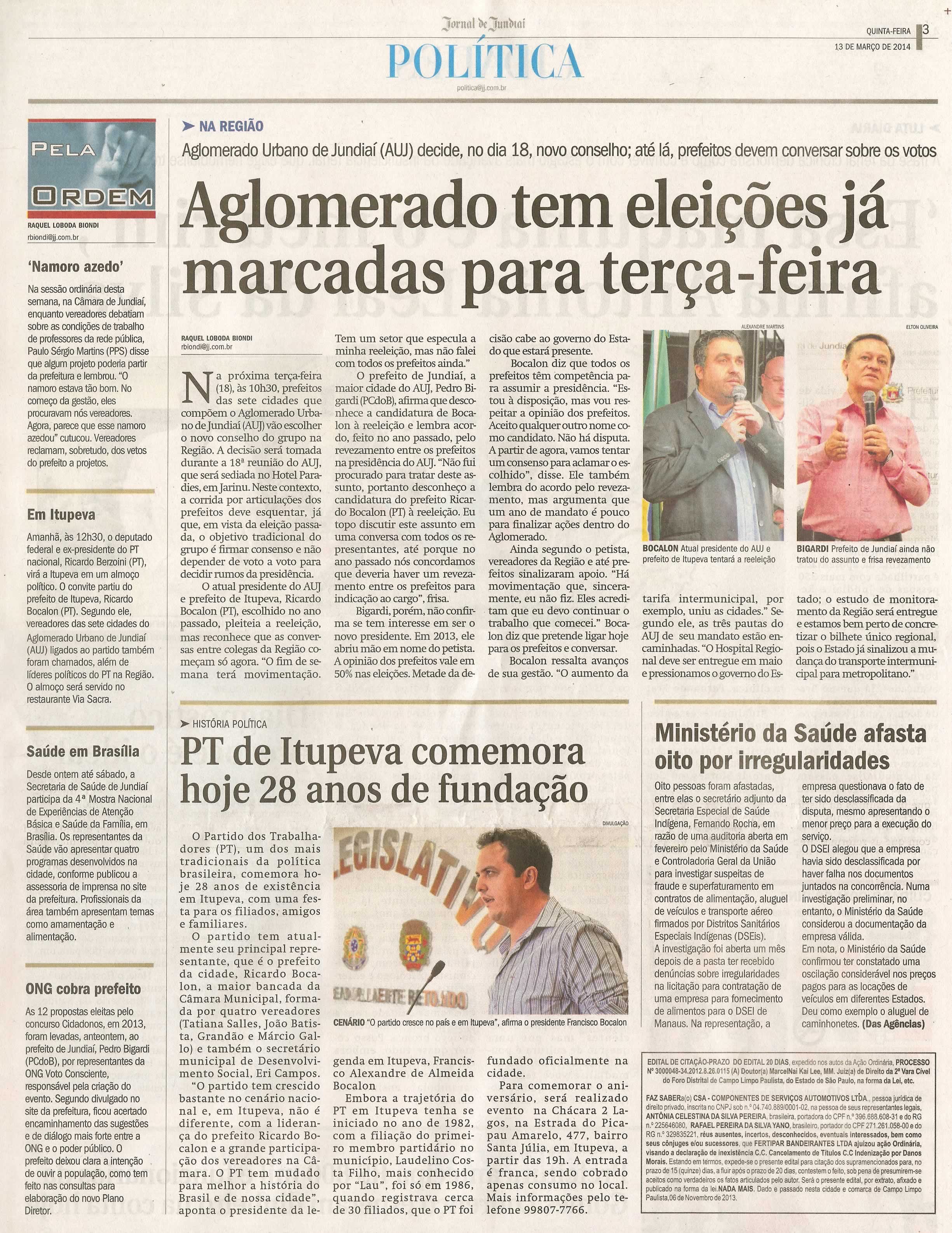JJ - 13/03/14 - pg 3 - Política - Aglomerado tem eleições já marcadas para terça-feira -