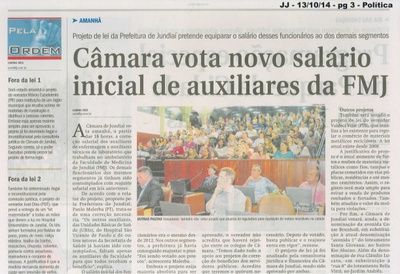 JJ - 13/10/14 - pg 3 - Política - Câmara vota novo salário inicial de auxiliares da FMJ - 