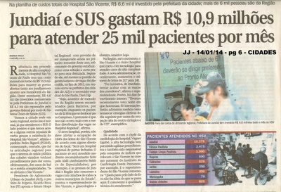 JJ - 14/01/14 - pg 6 - Cidades - Jundiaí e SUS gastam R$ 10,9 milhões para atender 25 mil pacientes por mês - 