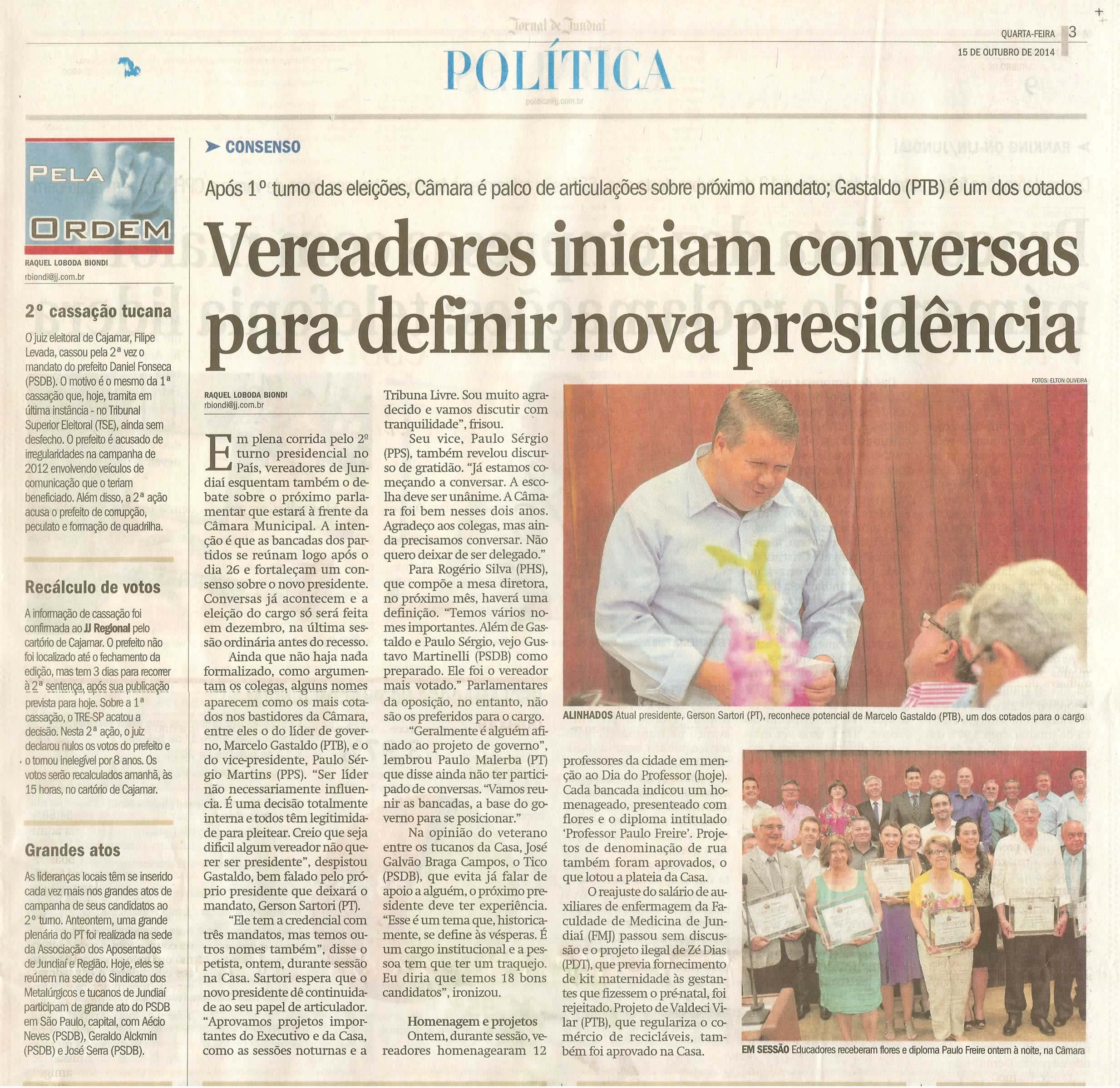 JJ - 15/10/14 - pg 3 - política - Vereadores iniciam conversas para definir nova presidência - 