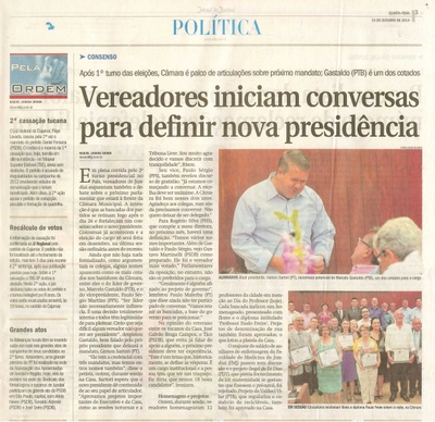 JJ - 15/10/14 - pg 3 - política - Vereadores iniciam conversas para definir nova presidência - 