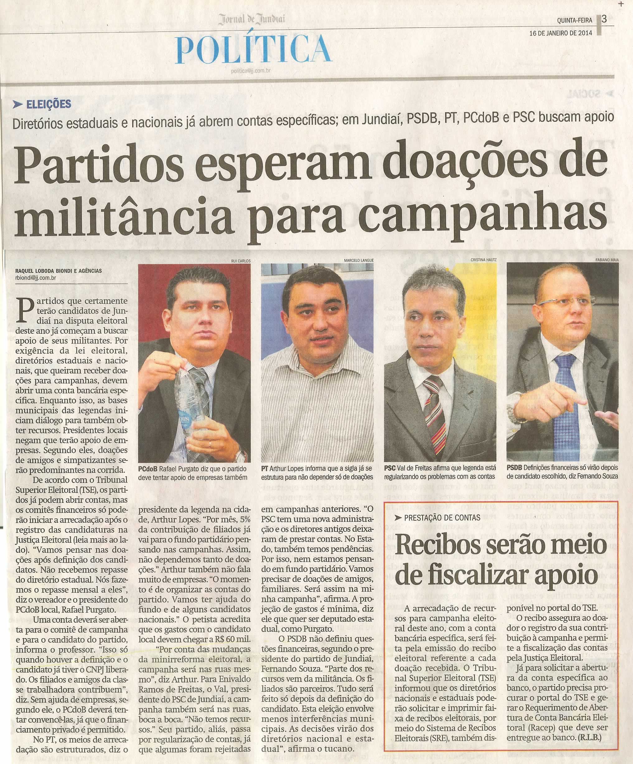 JJ - 16/01/14 - pg 3 - Política - Partidos esperam doações de militância para campanhas -