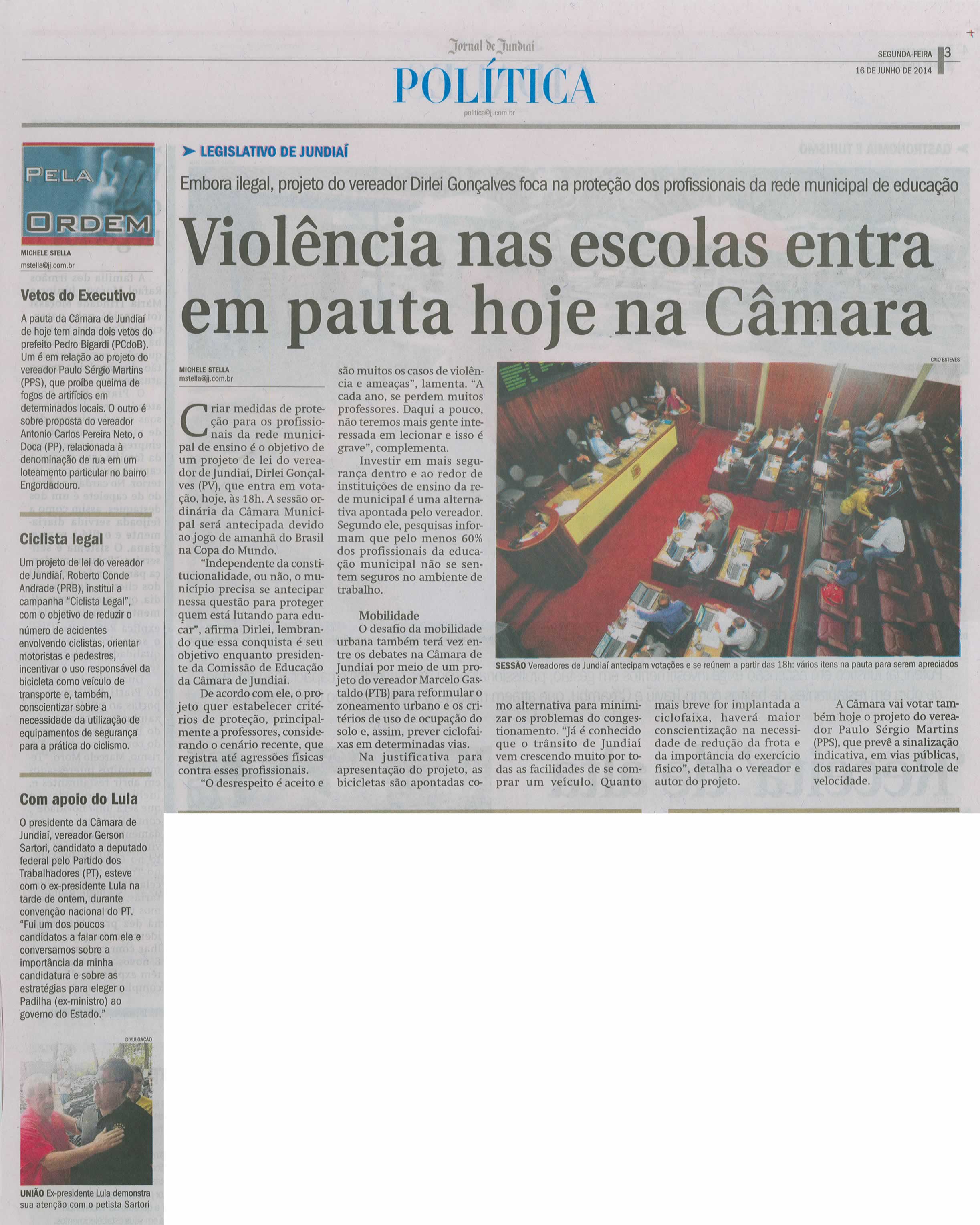 JJ - 16/06/14 - pg 3 - Política - Violência nas escolas entra em pauta hoje na Câmara - 