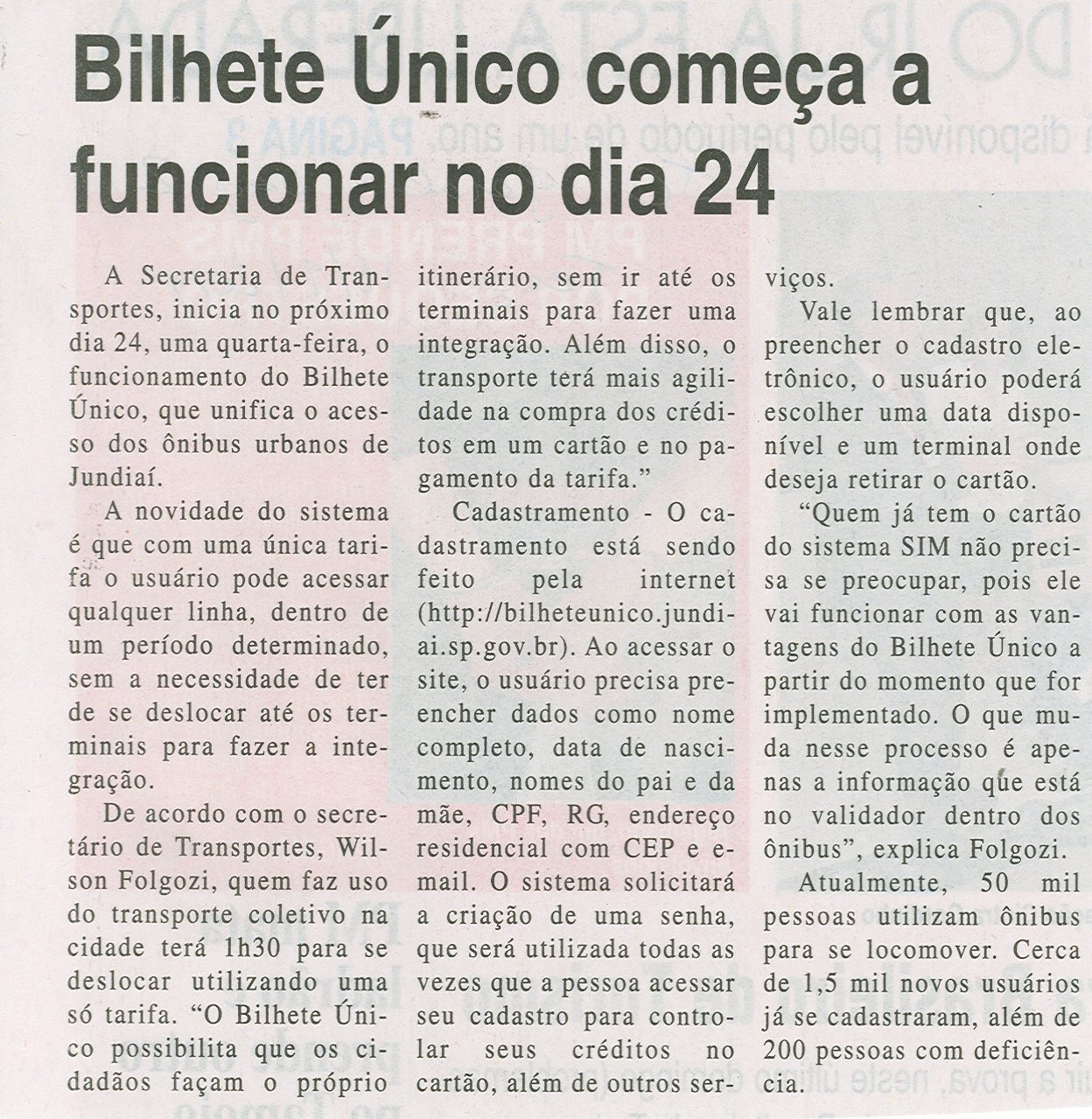 JJ - 16/09/14 - pág. 04 - Cidades - Bilhete Único começa a funcionar dia 24.