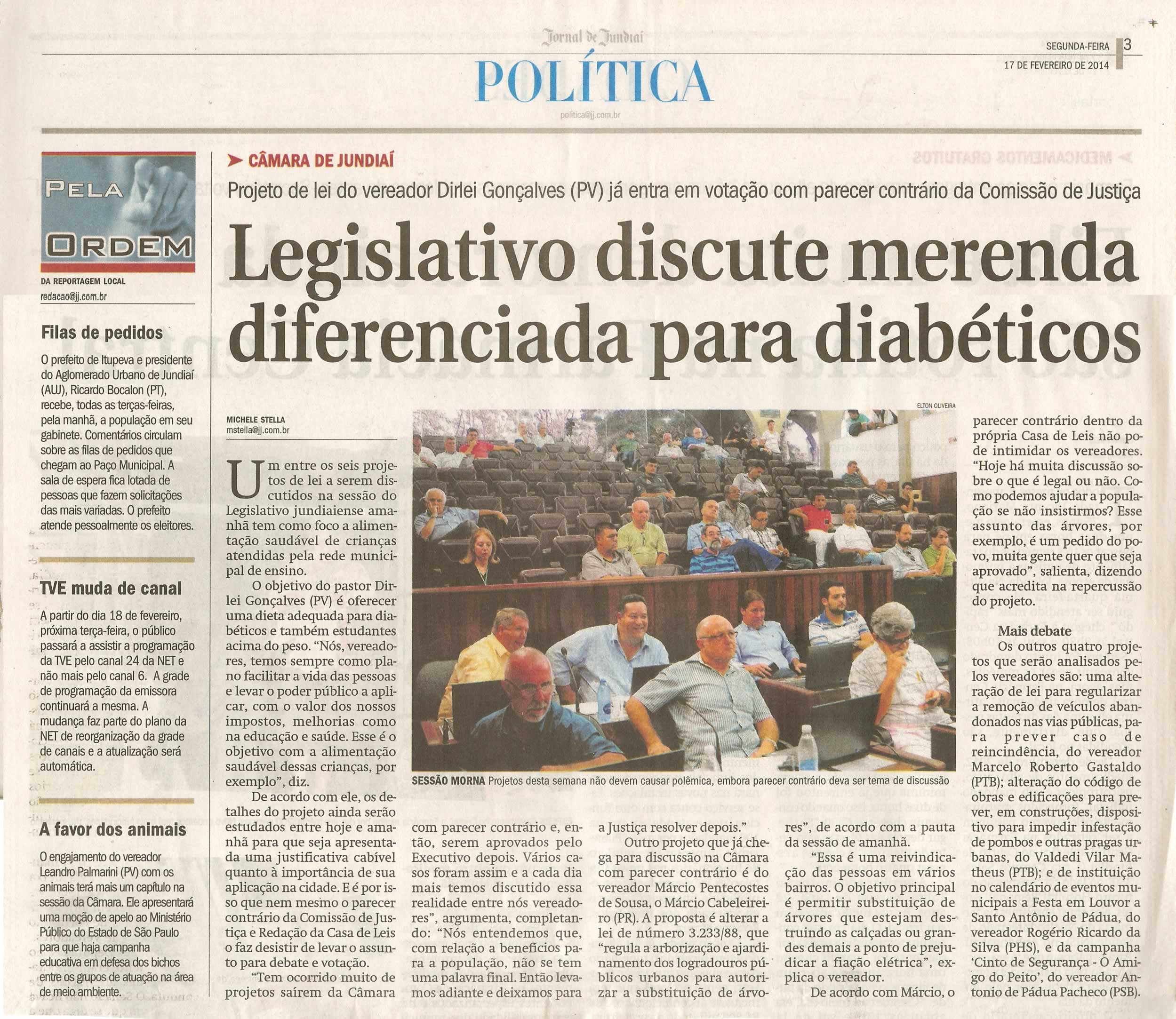 JJ - 17/02/14 - pg 3 - Política - Legislativo discute merenda diferenciada para diabéticos -
