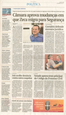 JJ - 17/12/14 - pg 3 - Política - Câmara aprova mudanças em que Zeca migra para segurança - Gastaldo defende sintonia jurídica -