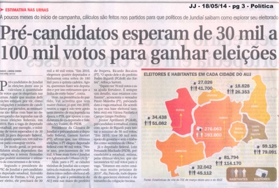JJ - 18/05/14 - pg 3 - Política - Pré-candidatos esperam de 30 mil a 100 mil votos para ganhar eleições -