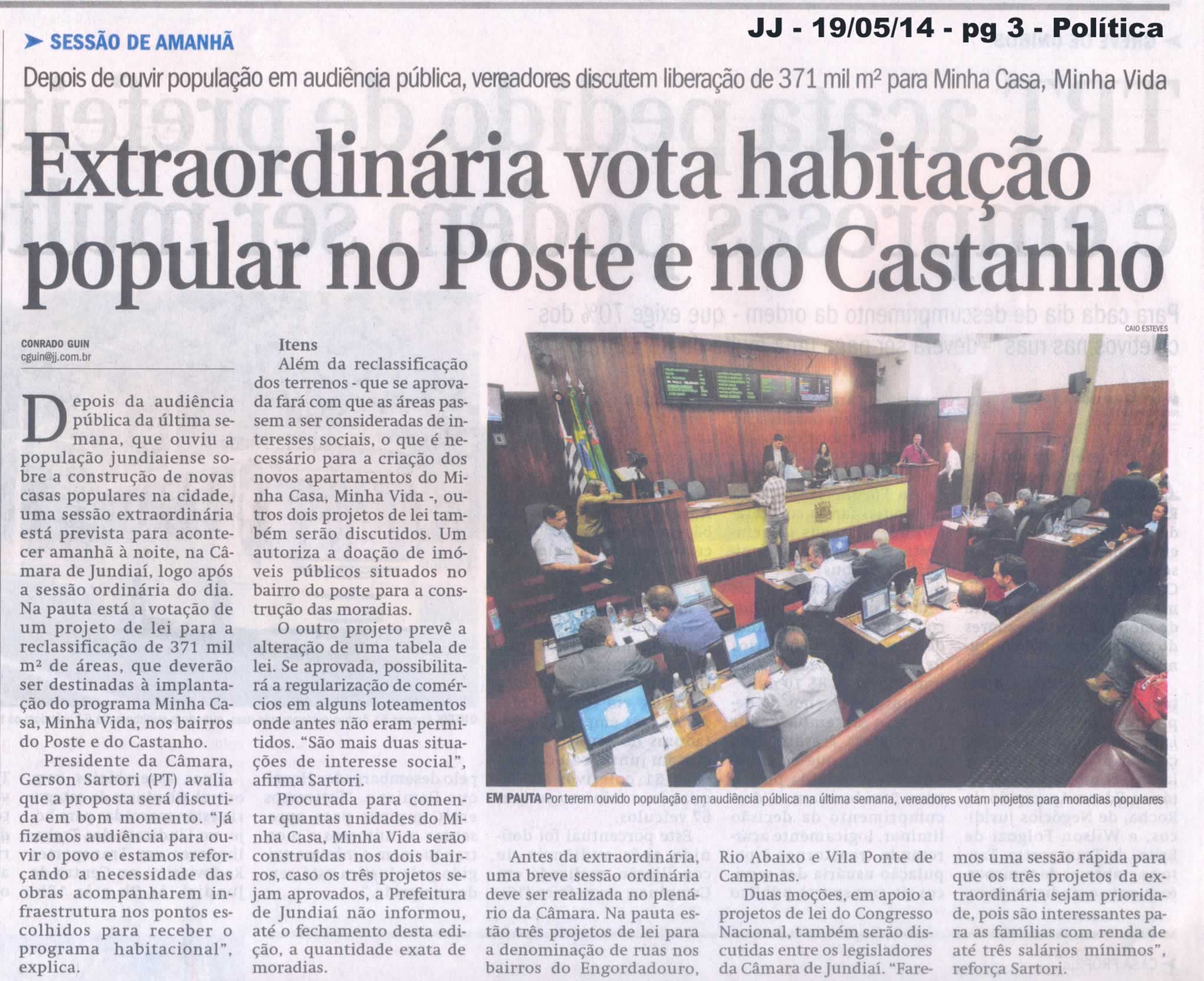 JJ - 19/05/14 - pg 3 - Política - Extraordinária vota habitação popular no poste e no castanho - 